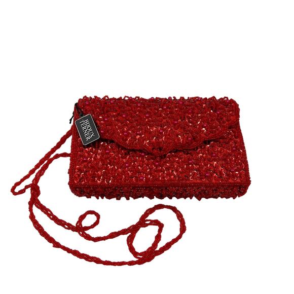 Vintage Bijoux Terner Red Beaded Purse NWT NEW Snap Button Closure Crossbody - Picture 1 of 12